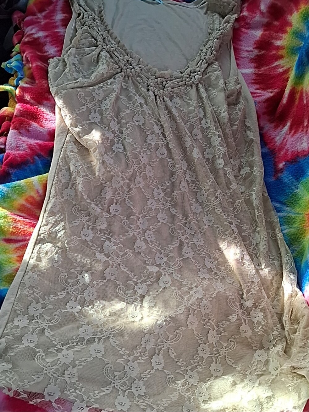 Maurice's Lace Overlay Beige Tank Top Size Small